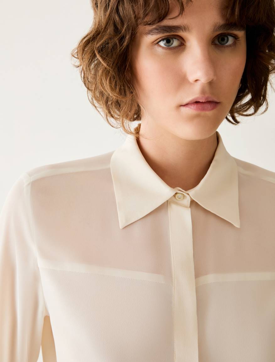 Mixed-material shirt - IVORY - Pennyblack - 4