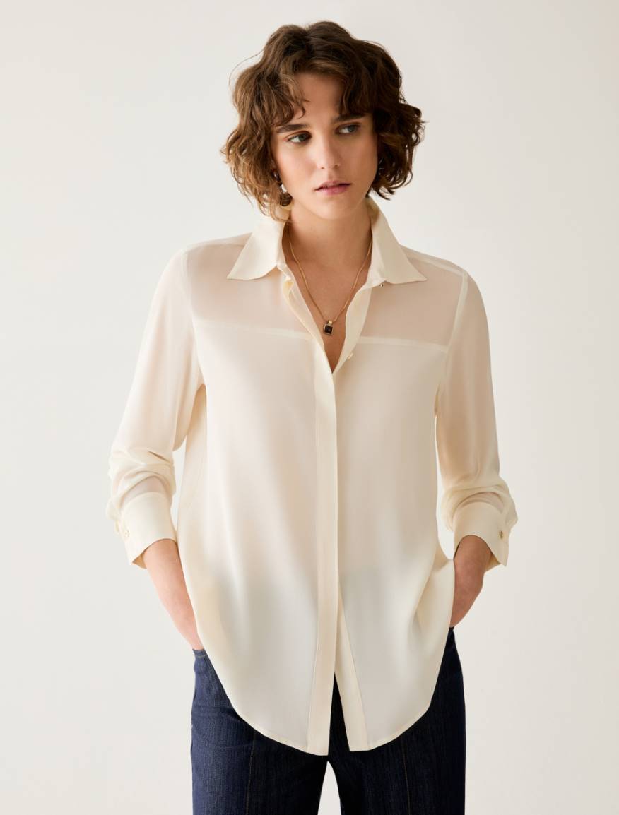 Mixed-material shirt - IVORY - Pennyblack