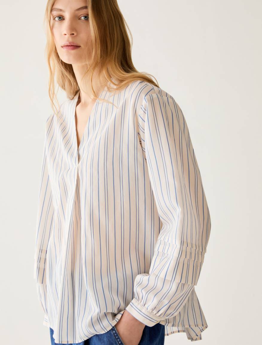 Pleated-pattern blouse - CREAM - Pennyblack - 4