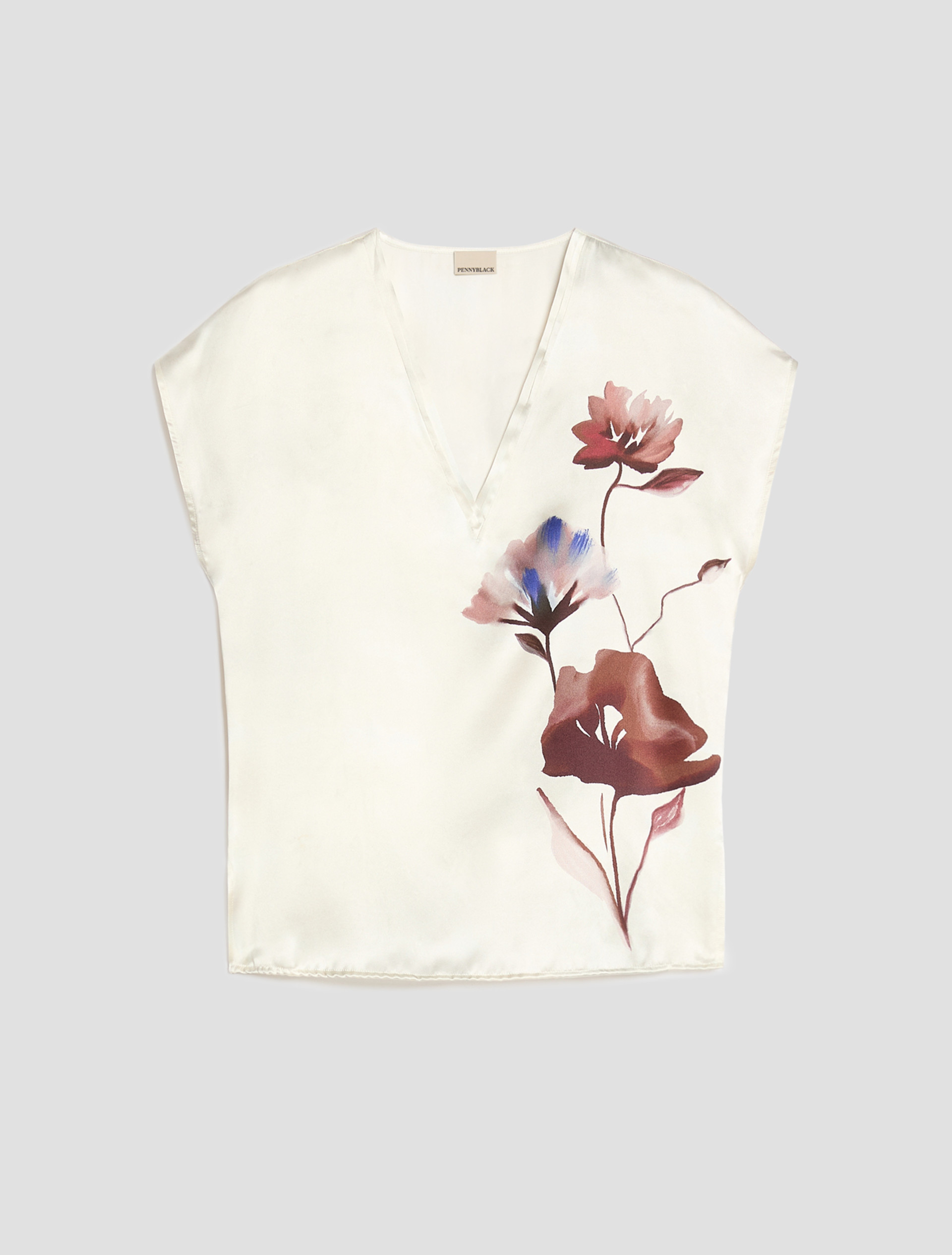 Floral silk satin blouse - RED - Pennyblack - 2