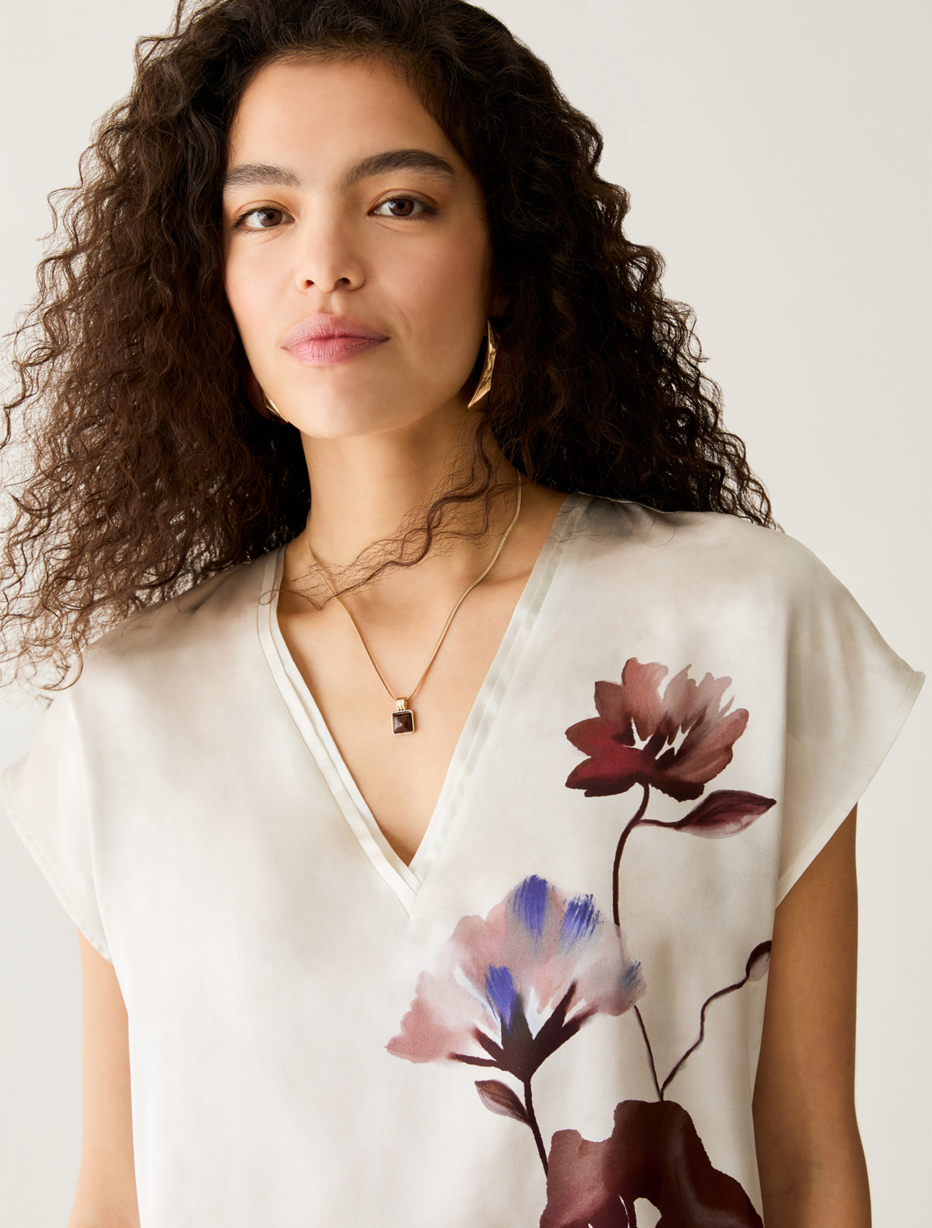 Floral silk satin blouse - RED - Pennyblack - 4