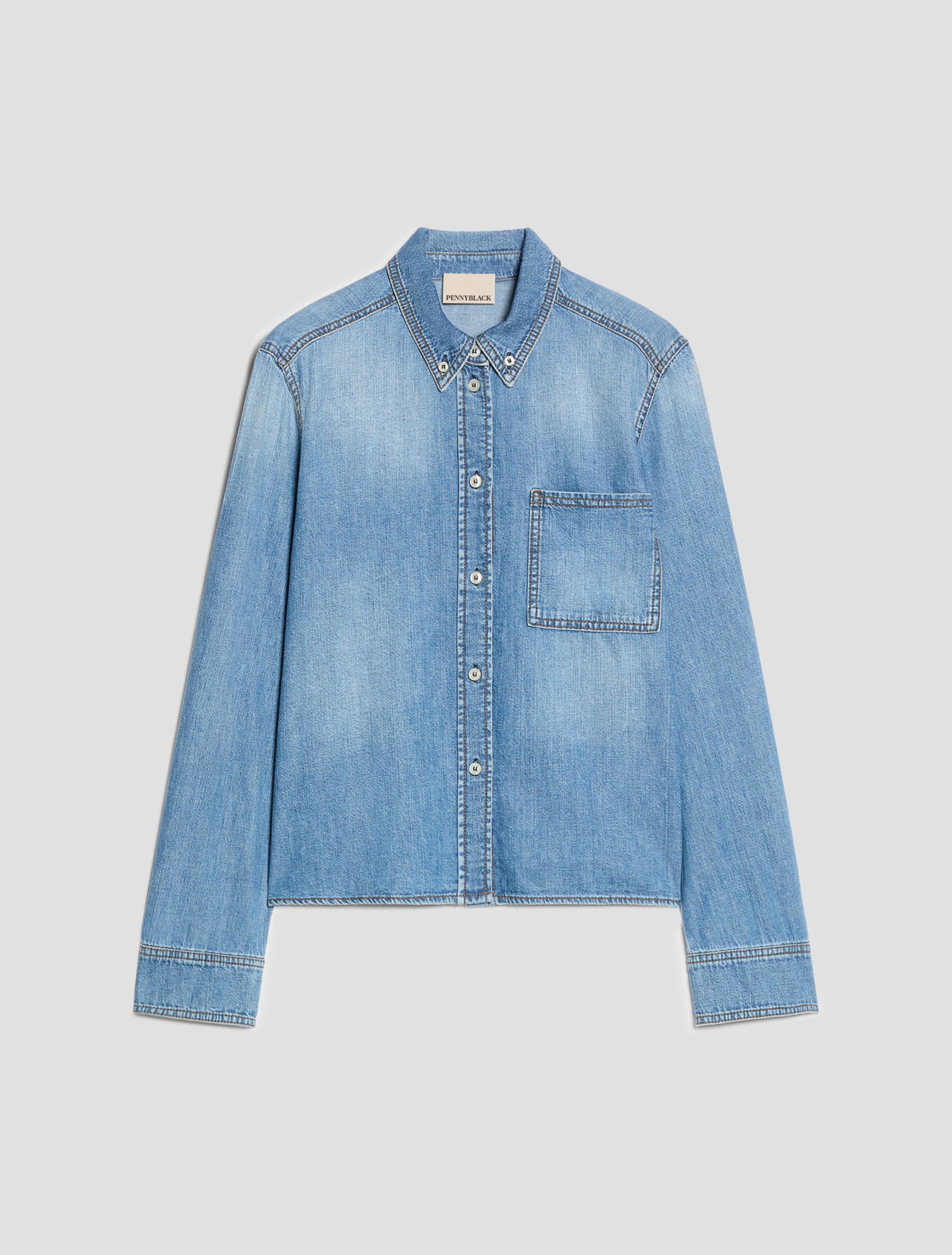 Boxy-cut denim shirt - BLUE JEANS - Pennyblack - 2