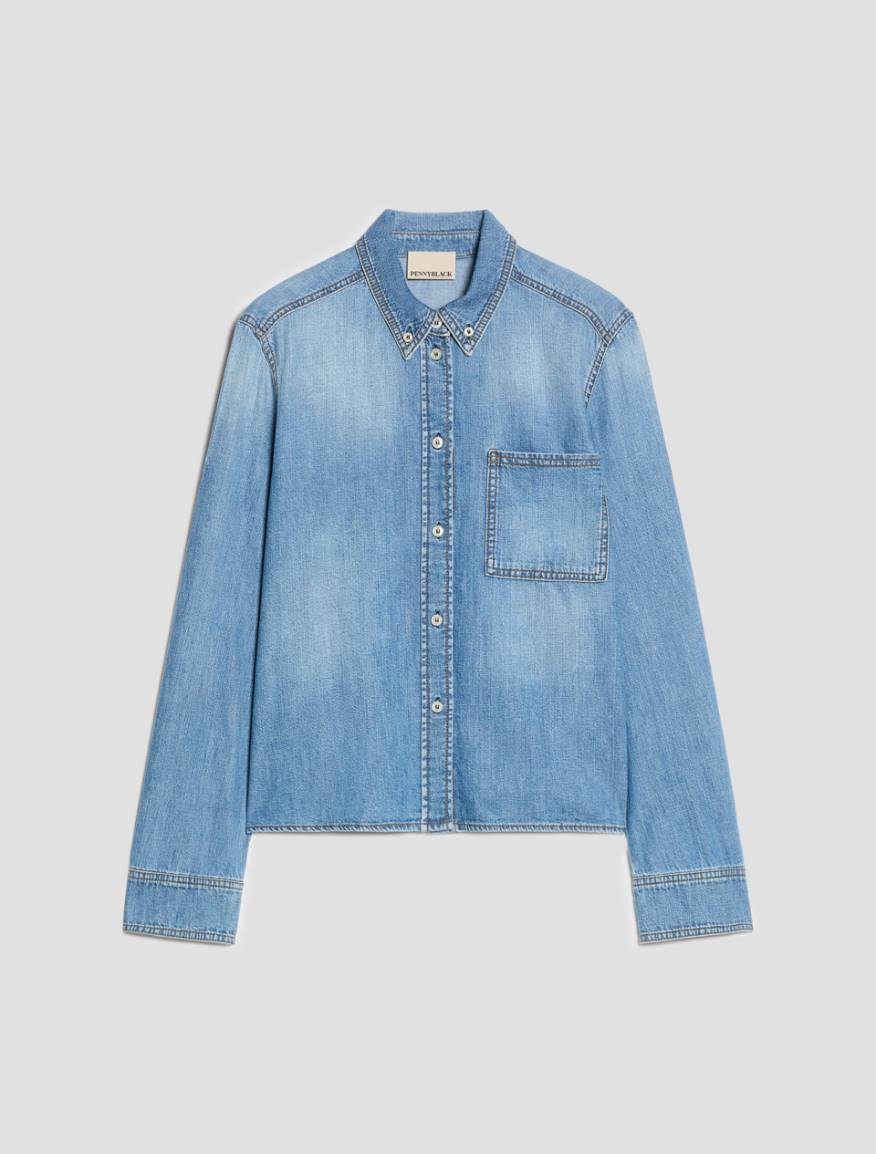 Boxy-cut denim shirt - BLUE JEANS - Pennyblack - 2