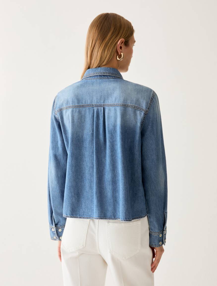 Boxy-cut denim shirt - BLUE JEANS - Pennyblack - 3
