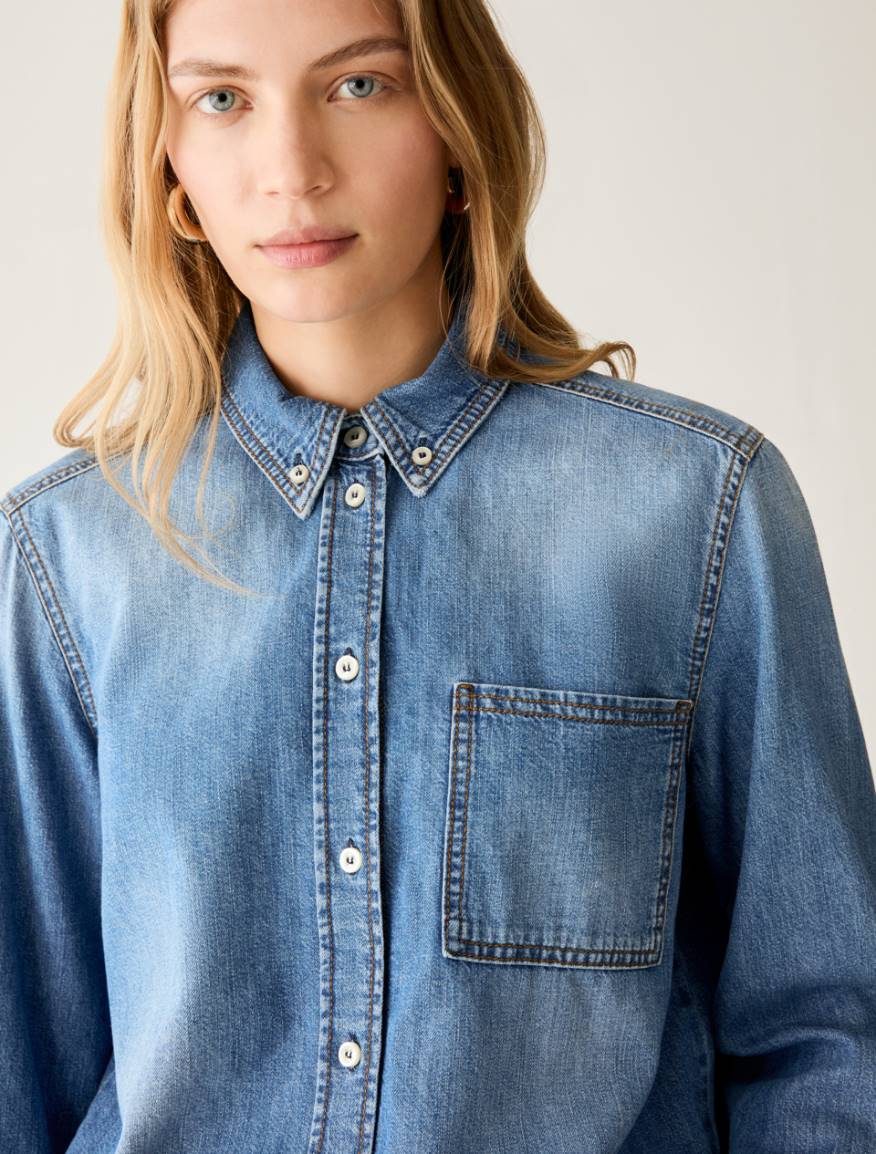 Boxy-cut denim shirt - BLUE JEANS - Pennyblack - 4