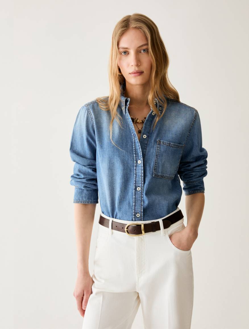 Boxy-cut denim shirt - BLUE JEANS - Pennyblack