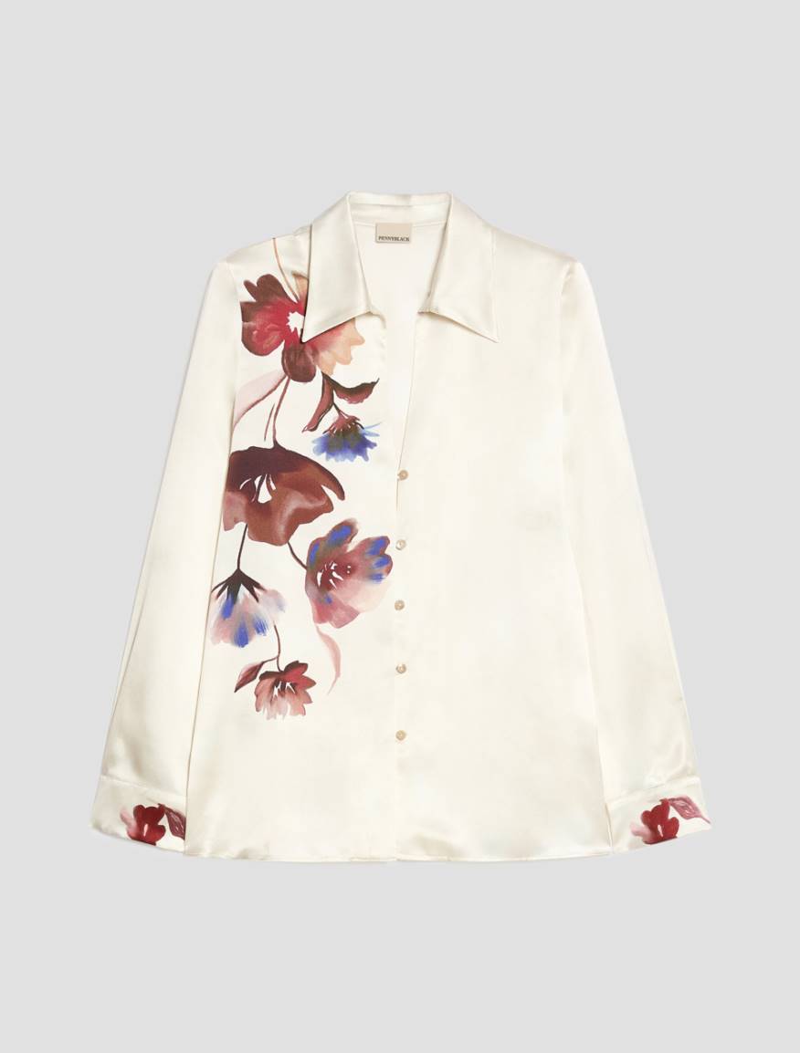 Camicia in raso con fiori - AVORIO - Pennyblack - 2