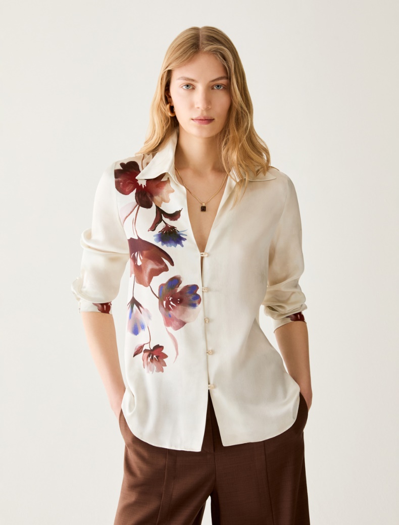 Floral satin shirt - DARK RED - pennyblack