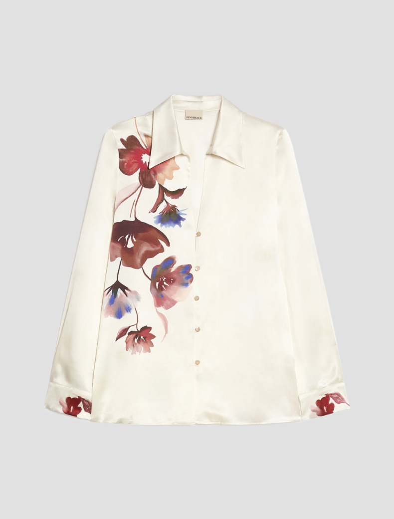 Floral satin shirt - DARK RED - pennyblack