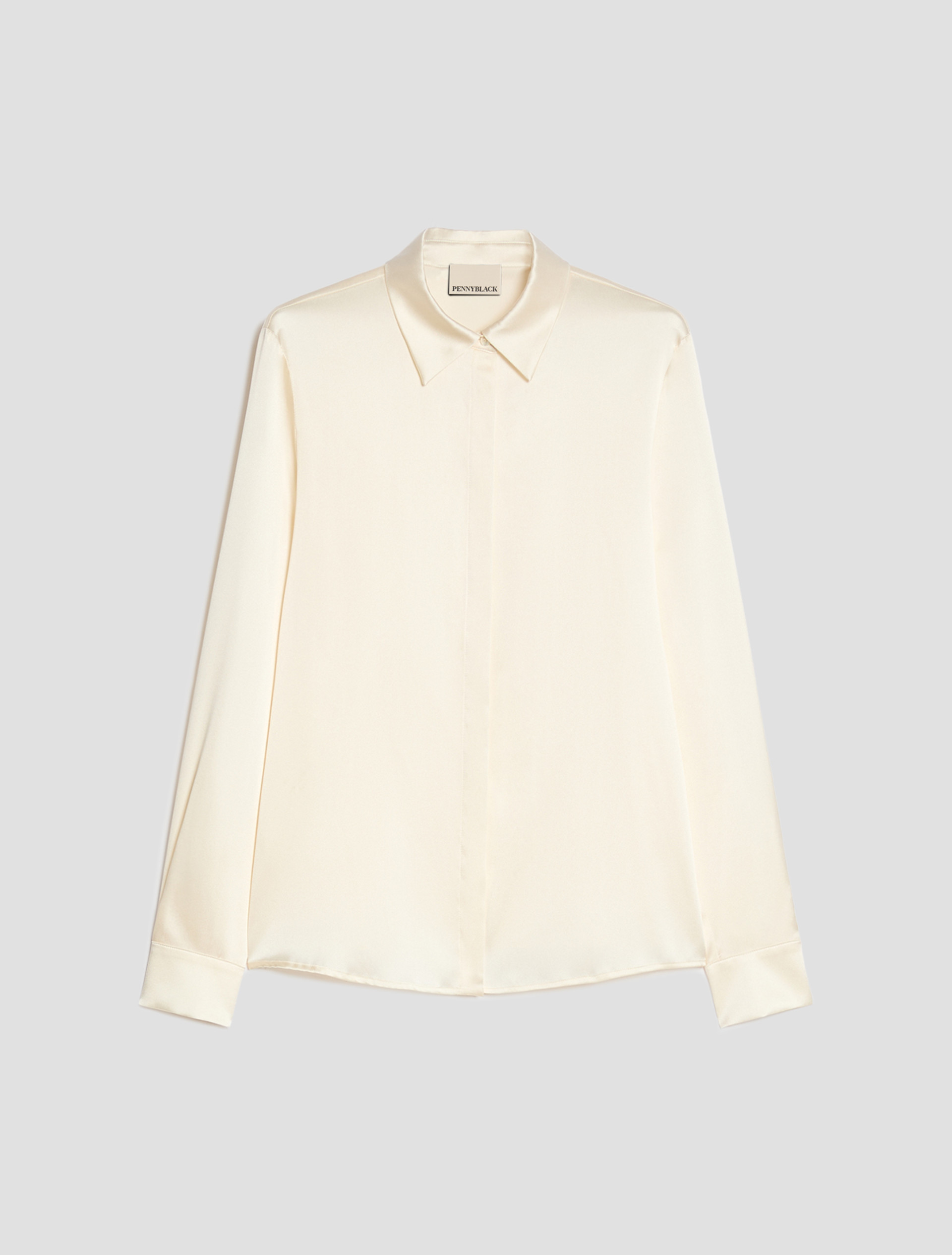 Stretch silk satin shirt - ALMOND - Pennyblack - 2