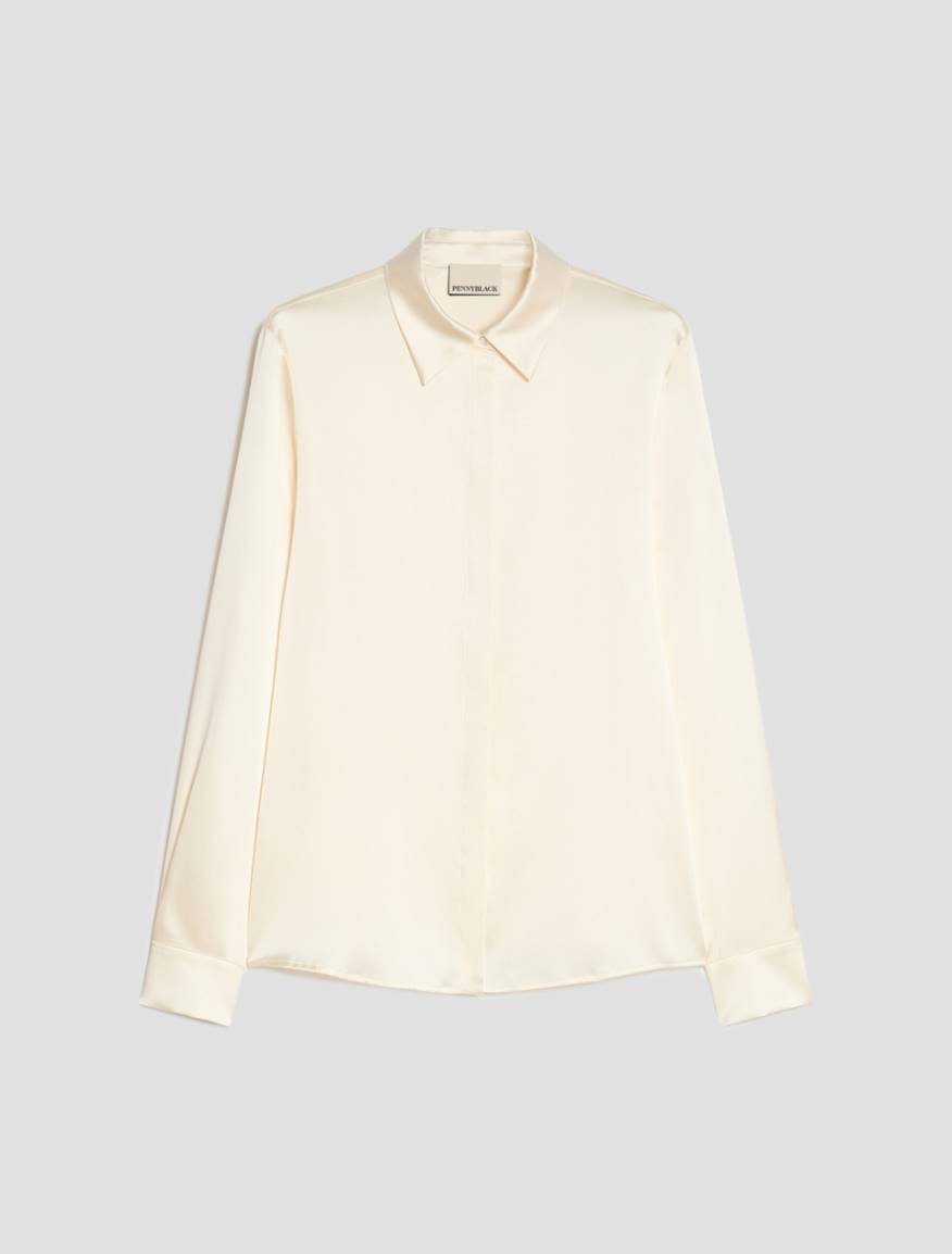 Stretch silk satin shirt - ALMOND - Pennyblack - 2