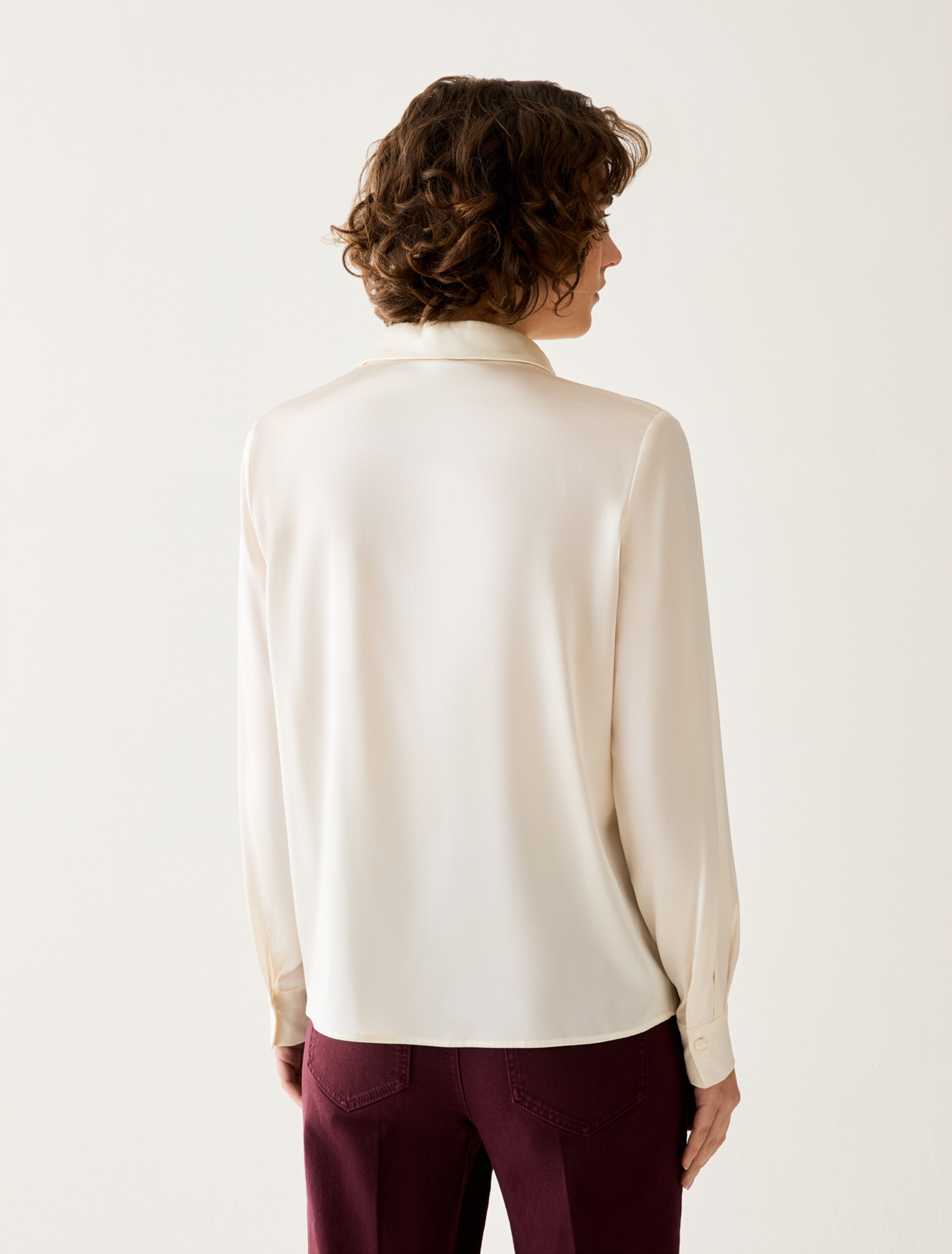 Stretch silk satin shirt - ALMOND - Pennyblack - 3