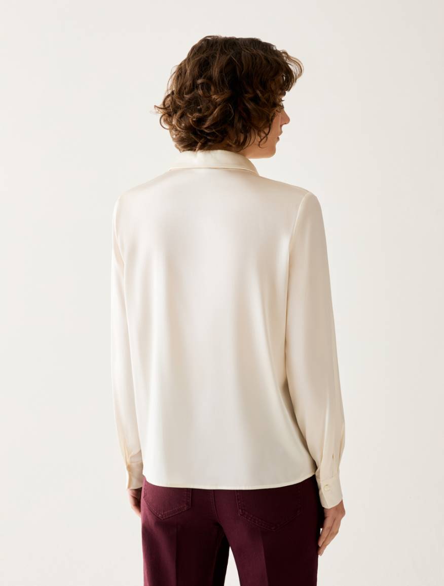 Stretch silk satin shirt - ALMOND - Pennyblack - 3