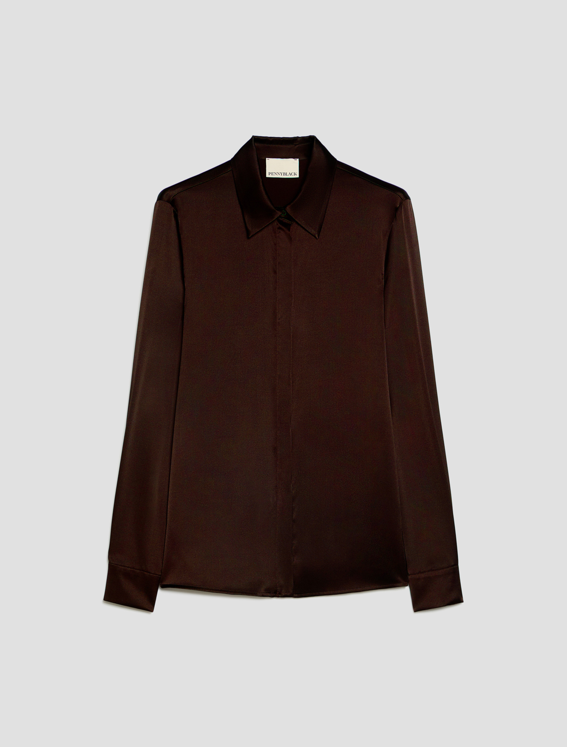 Stretch silk satin shirt - DARK BOWN - Pennyblack - 2