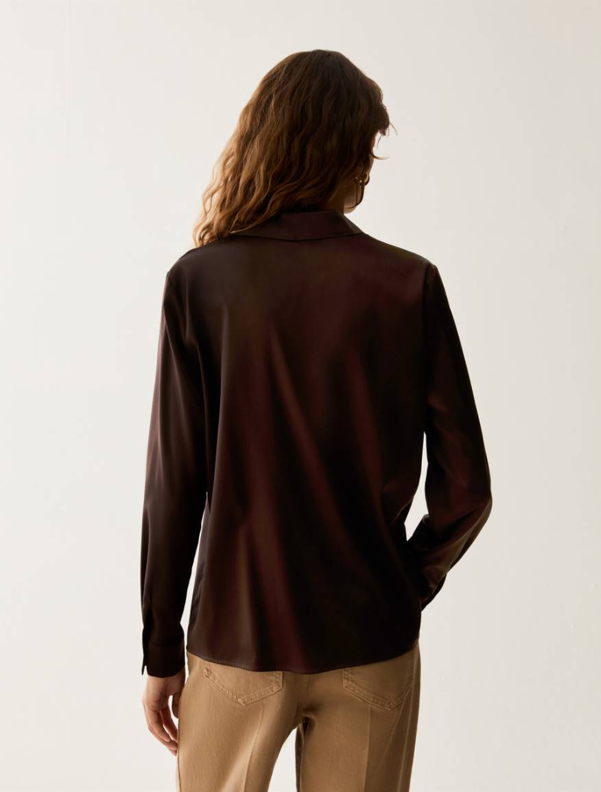 Stretch silk satin shirt - DARK BOWN - Pennyblack - 3