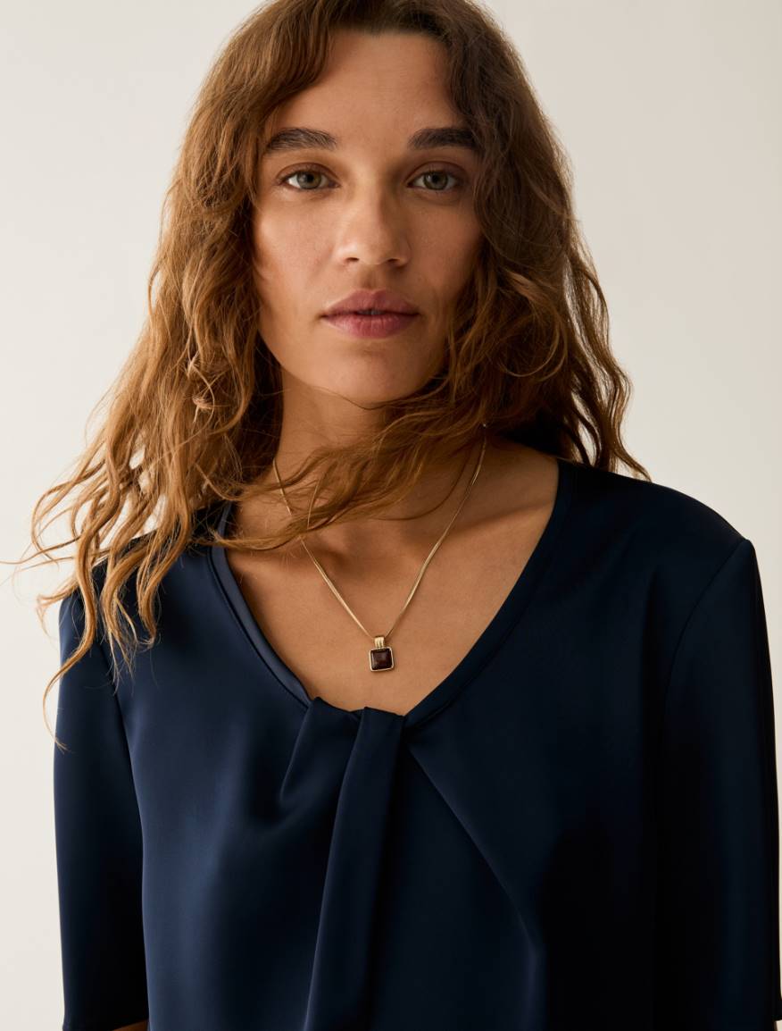 Draped satin T-shirt - NAVY - Pennyblack - 4