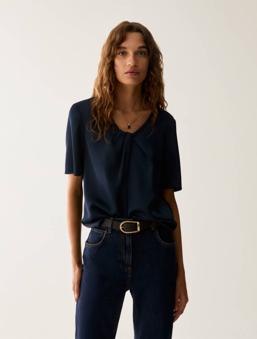 Draped satin T-shirt - NAVY - Pennyblack