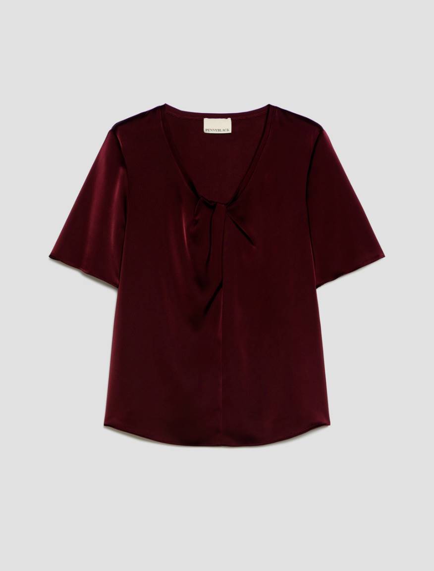 Draped satin T-shirt - BORDEAUX - Pennyblack - 2