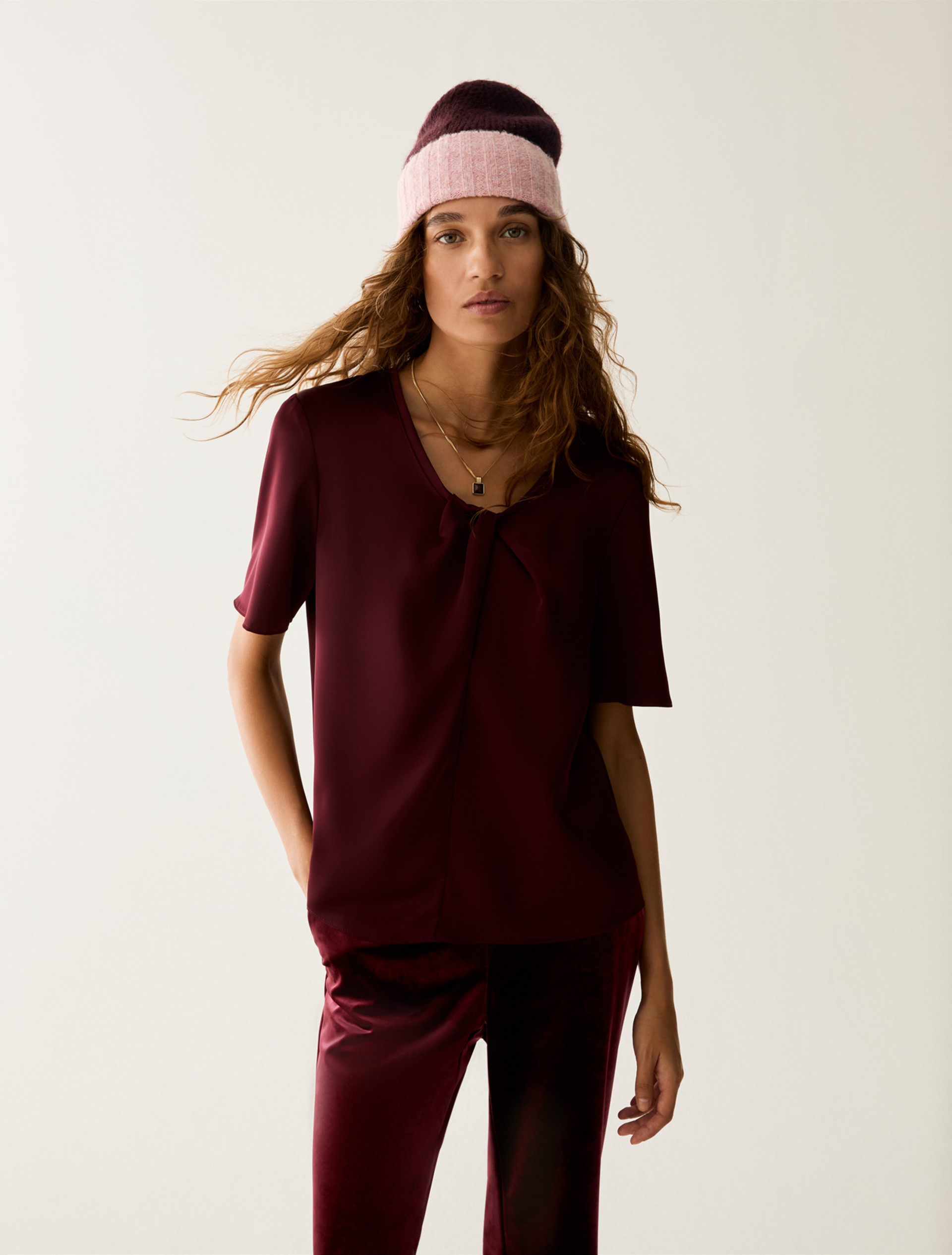 Draped satin T-shirt - BORDEAUX - Pennyblack - 1
