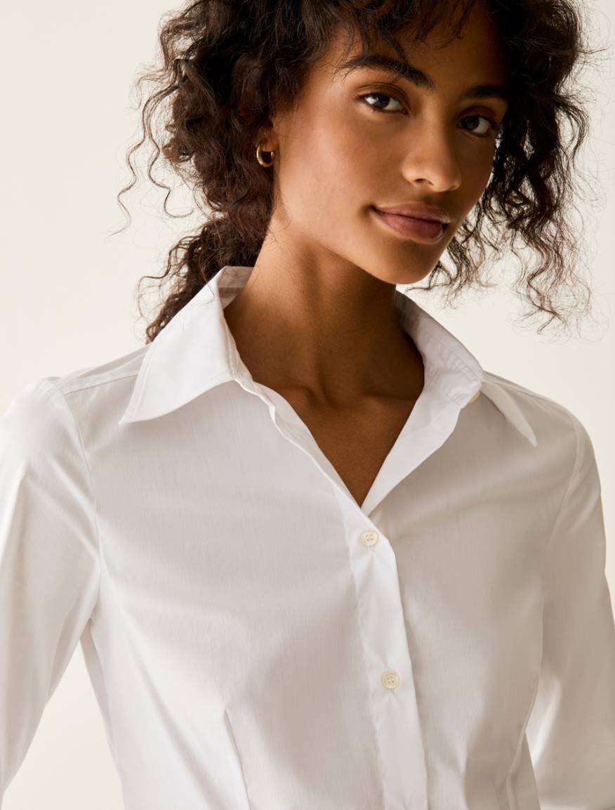 Slim-cut poplin shirt - WHITE - Pennyblack - 4