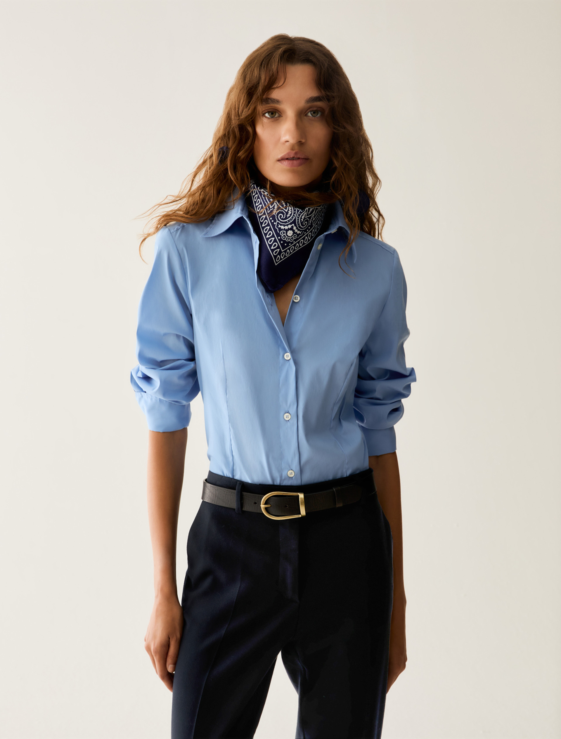 Slim-cut poplin shirt - LIGHT BLUE - Pennyblack - 1