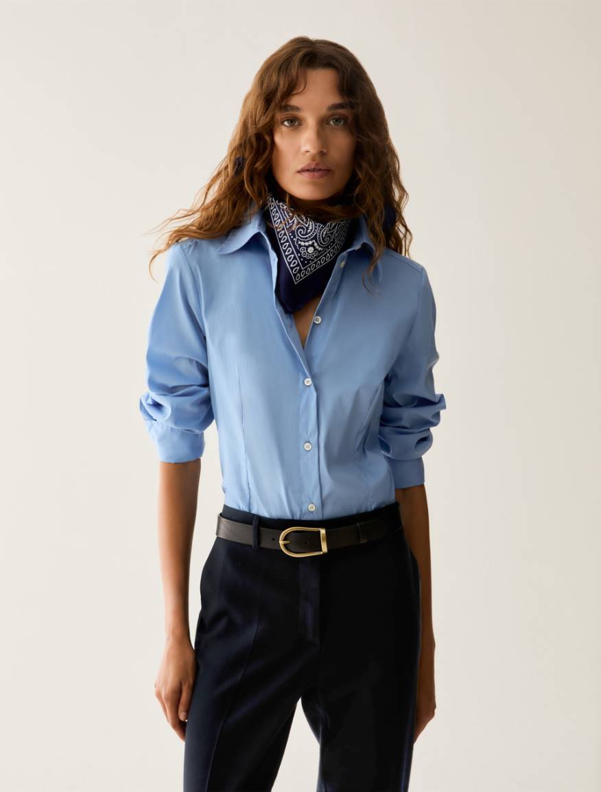 Slim-cut poplin shirt - LIGHT BLUE - Pennyblack