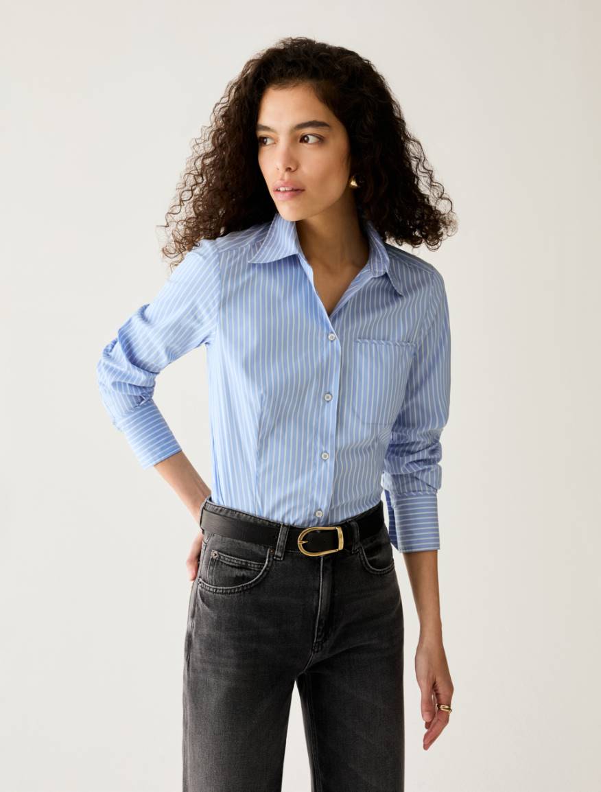 Slim-cut poplin shirt - LIGHT BLUE - Pennyblack
