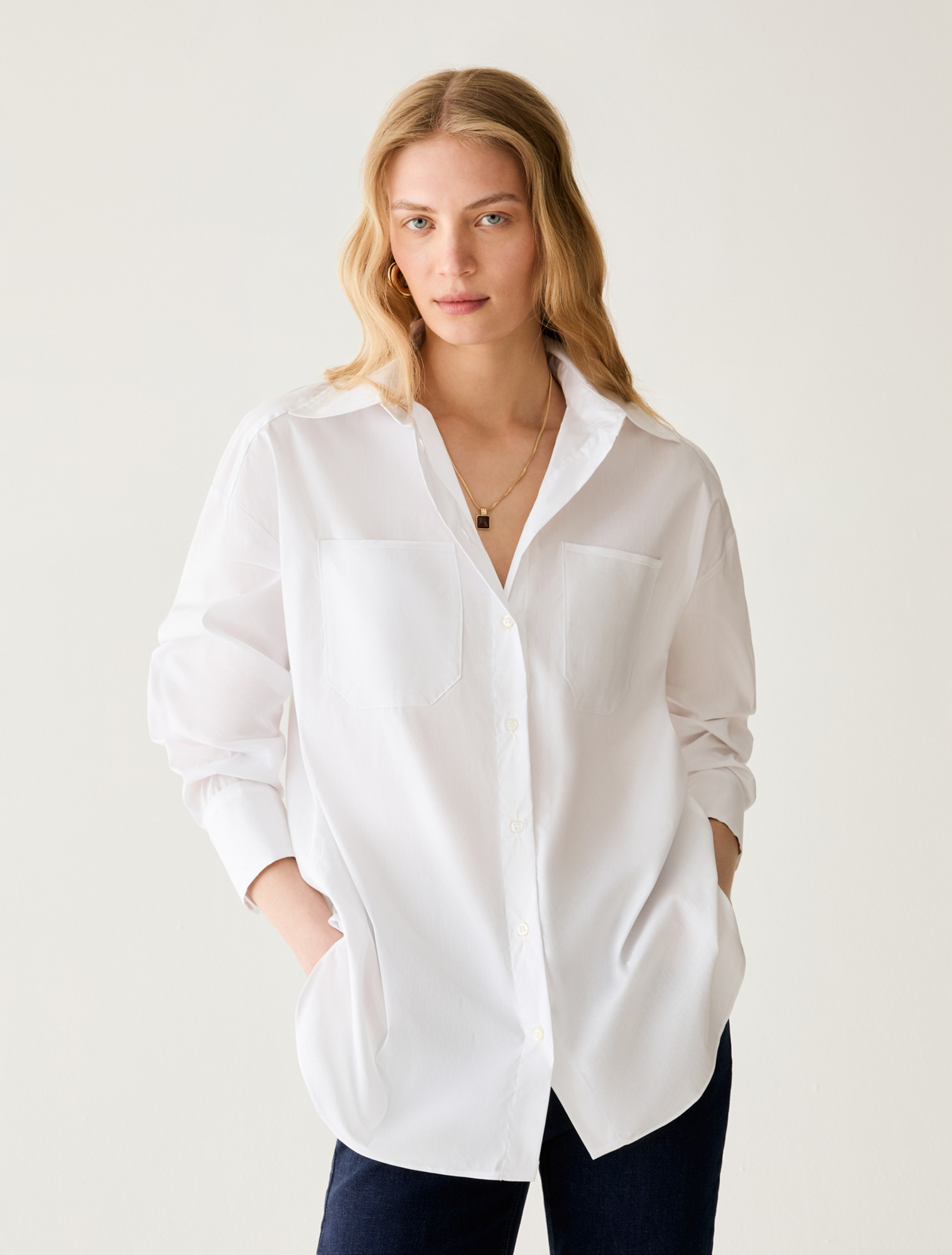 Oversized poplin shirt - WHITE - Pennyblack - 1