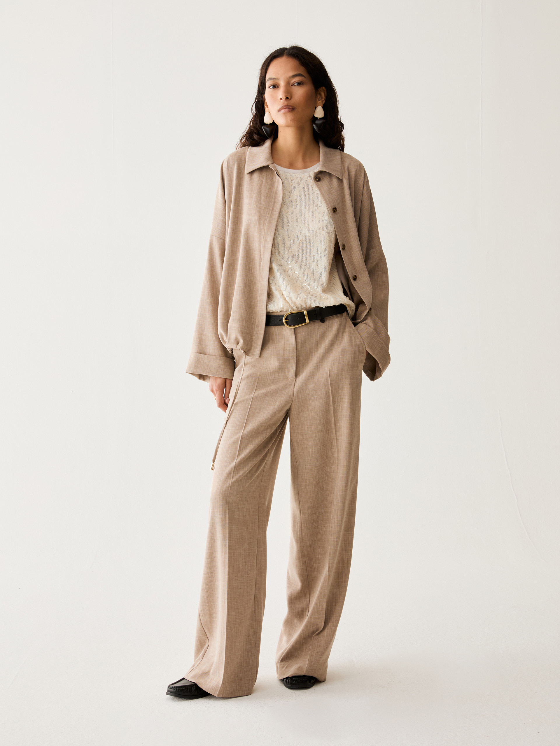 Wide trousers in mélange fabric - BEIGE - Pennyblack - 5