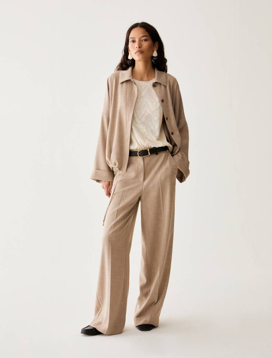 Wide trousers in mélange fabric - BEIGE - Pennyblack - 5