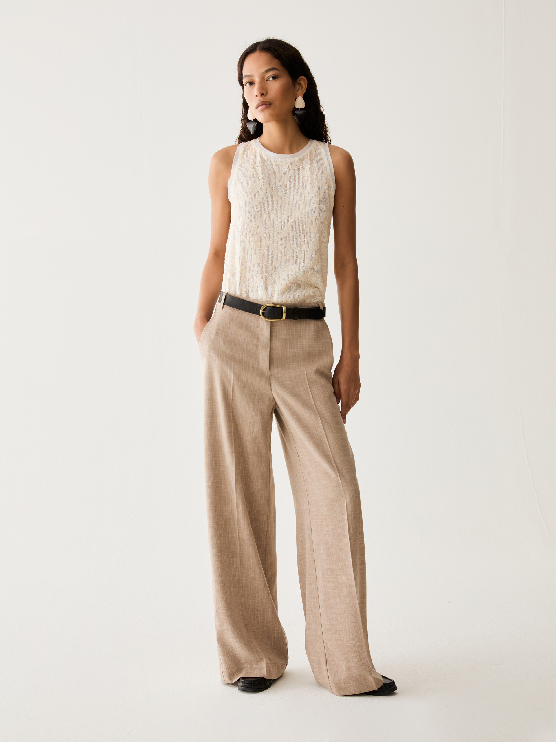 Wide trousers in mélange fabric - BEIGE - Pennyblack - 1