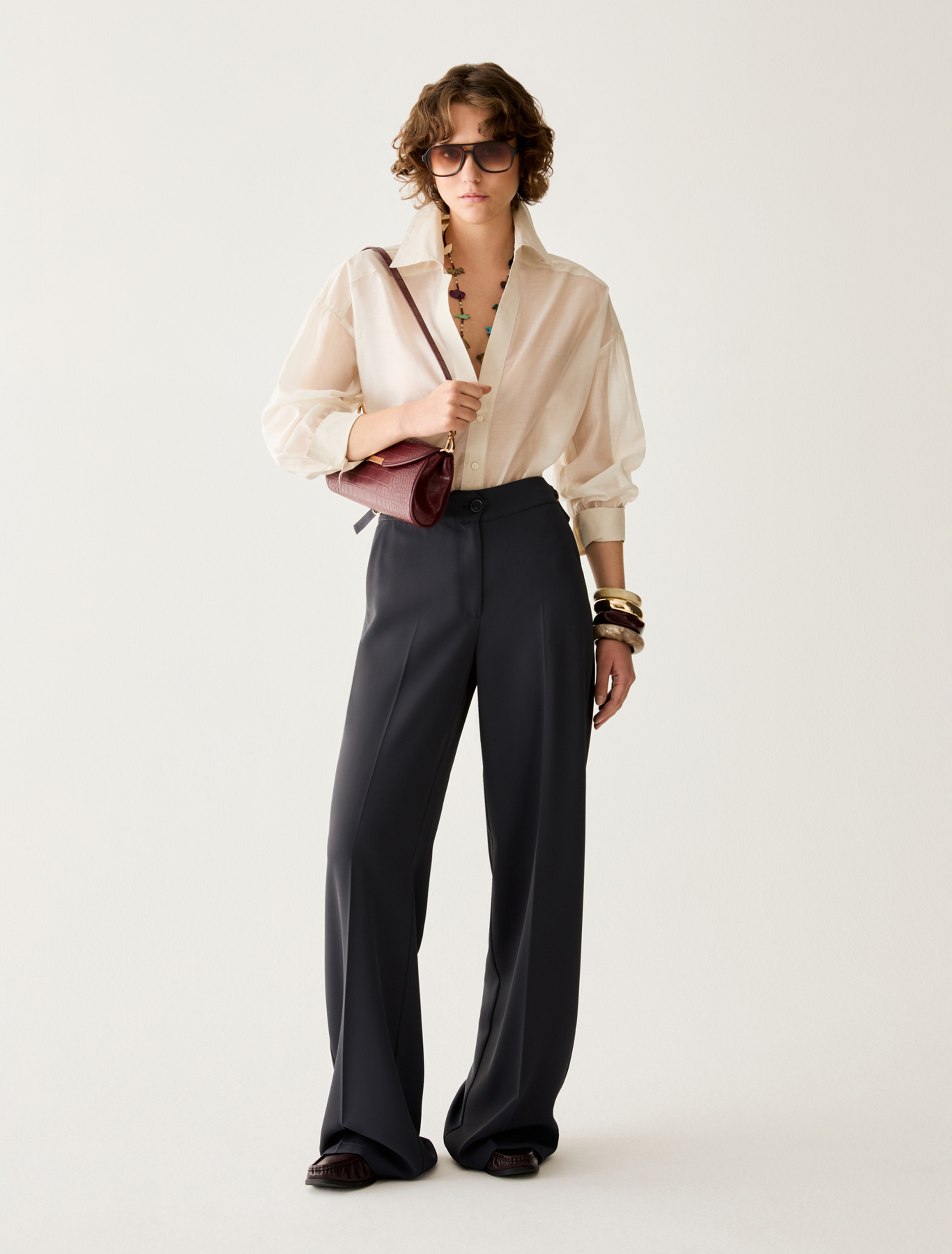 Wide, flowing trousers - NAVY - pennyblack