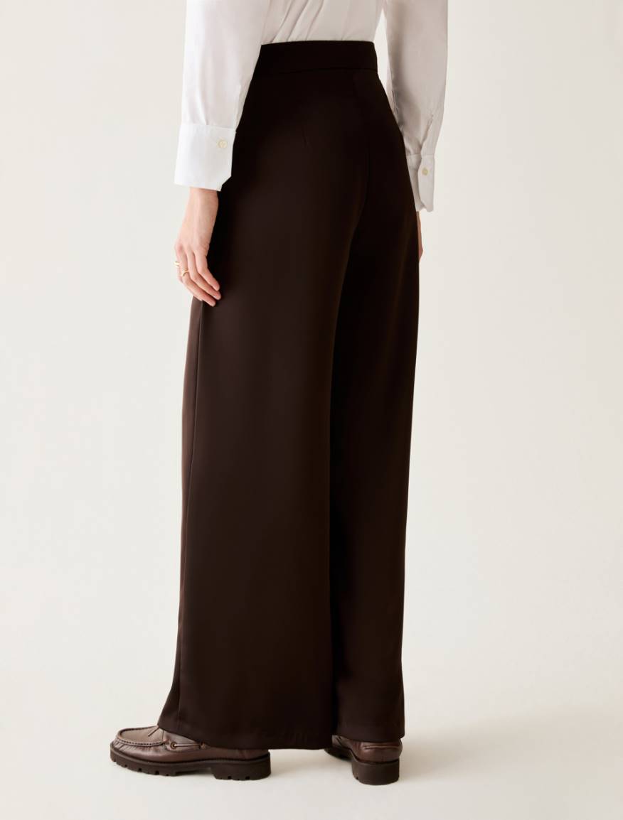 Wide-fit double satin trousers - DARK BOWN - Pennyblack - 3