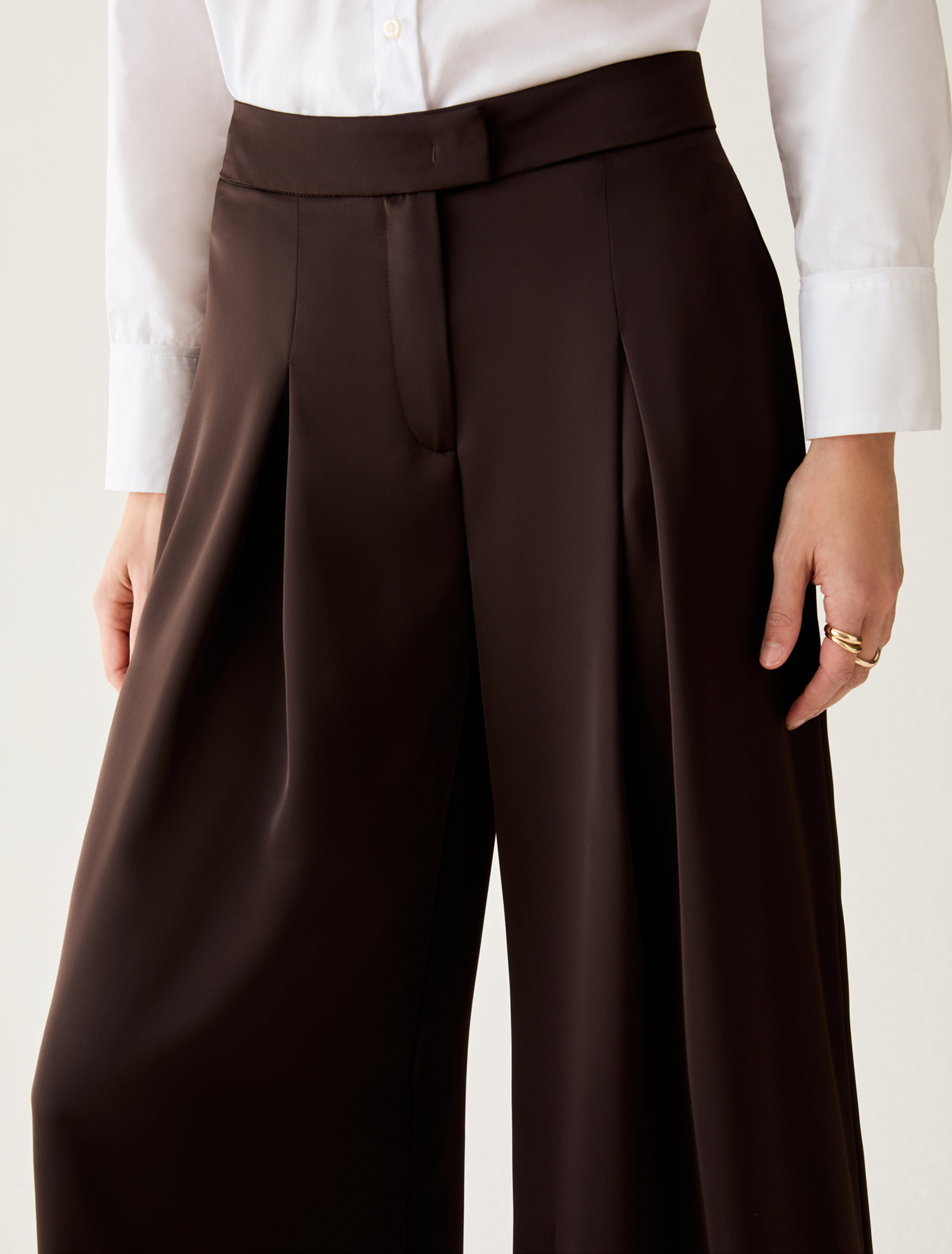 Wide-fit double satin trousers - DARK BOWN - Pennyblack - 4