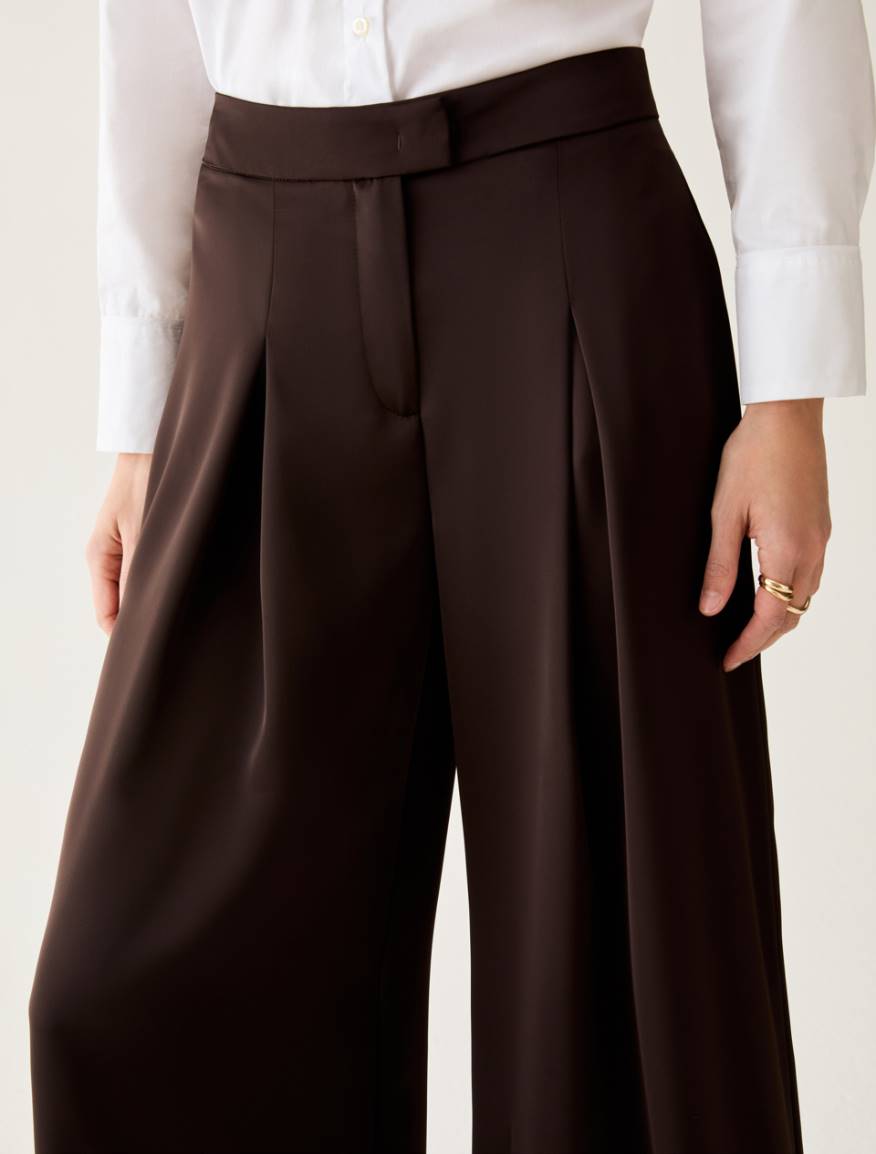 Wide-fit double satin trousers - DARK BOWN - Pennyblack - 4