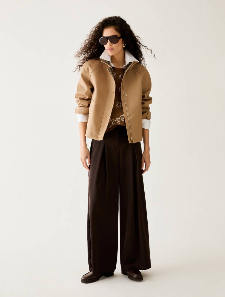 Wide-fit double satin trousers - DARK BOWN - Pennyblack - 5