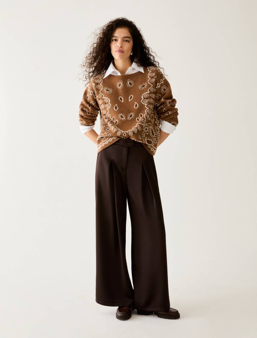 Wide-fit double satin trousers - DARK BOWN - Pennyblack