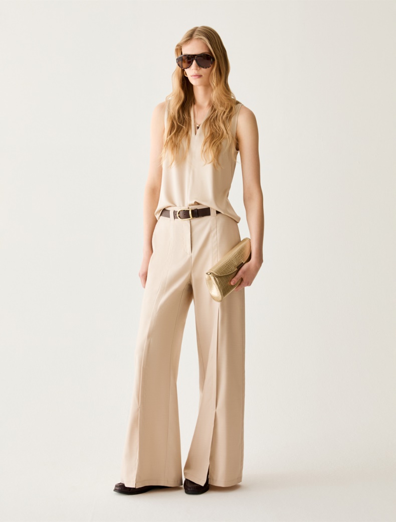Wide-fit trousers with slits - ALMOND - pennyblack