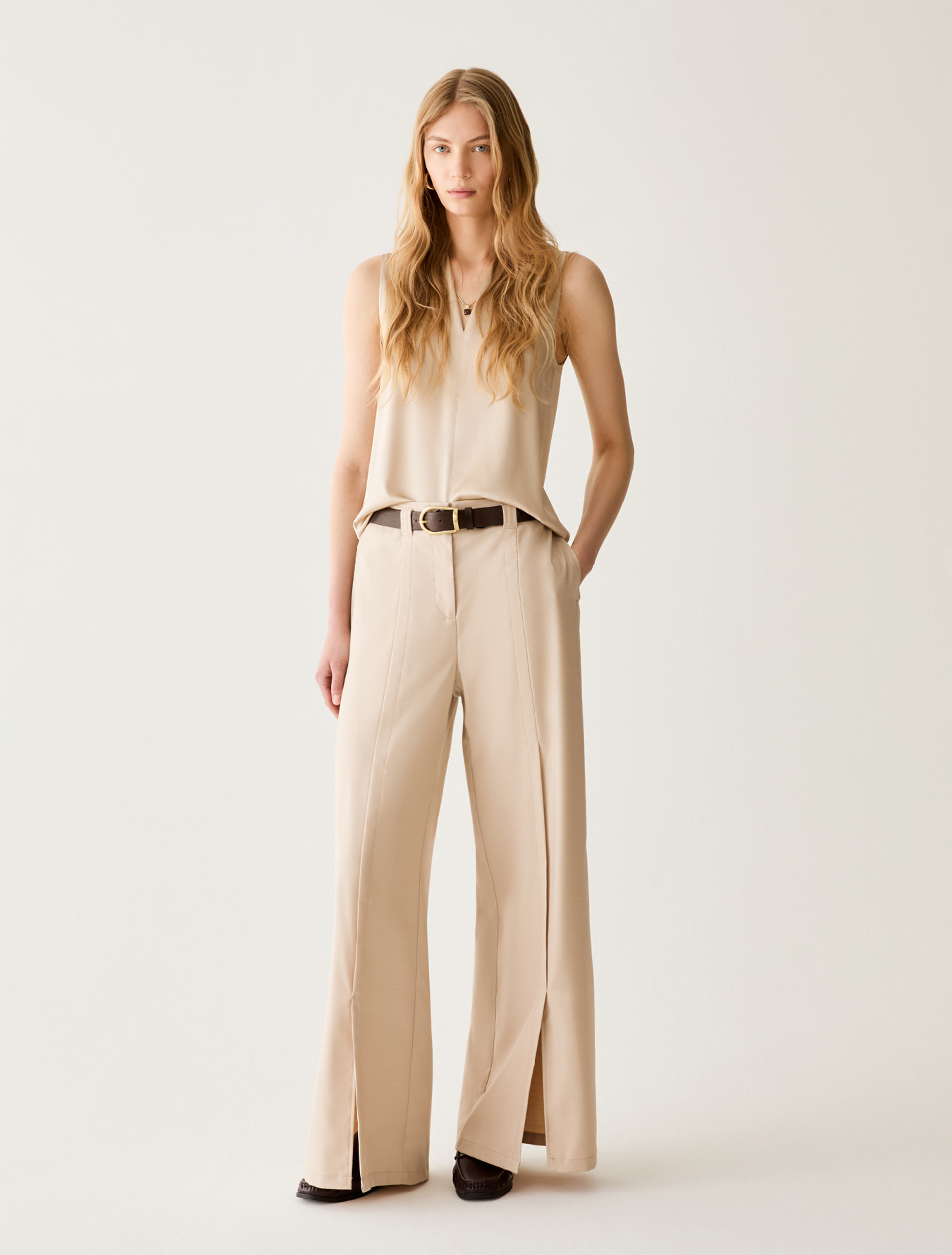 Wide-fit trousers with slits - ALMOND - pennyblack