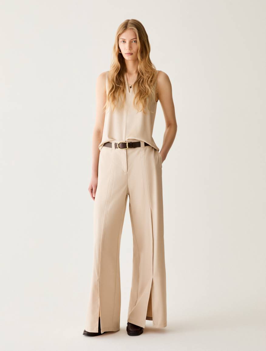 Wide-fit trousers with slits - ALMOND - Pennyblack