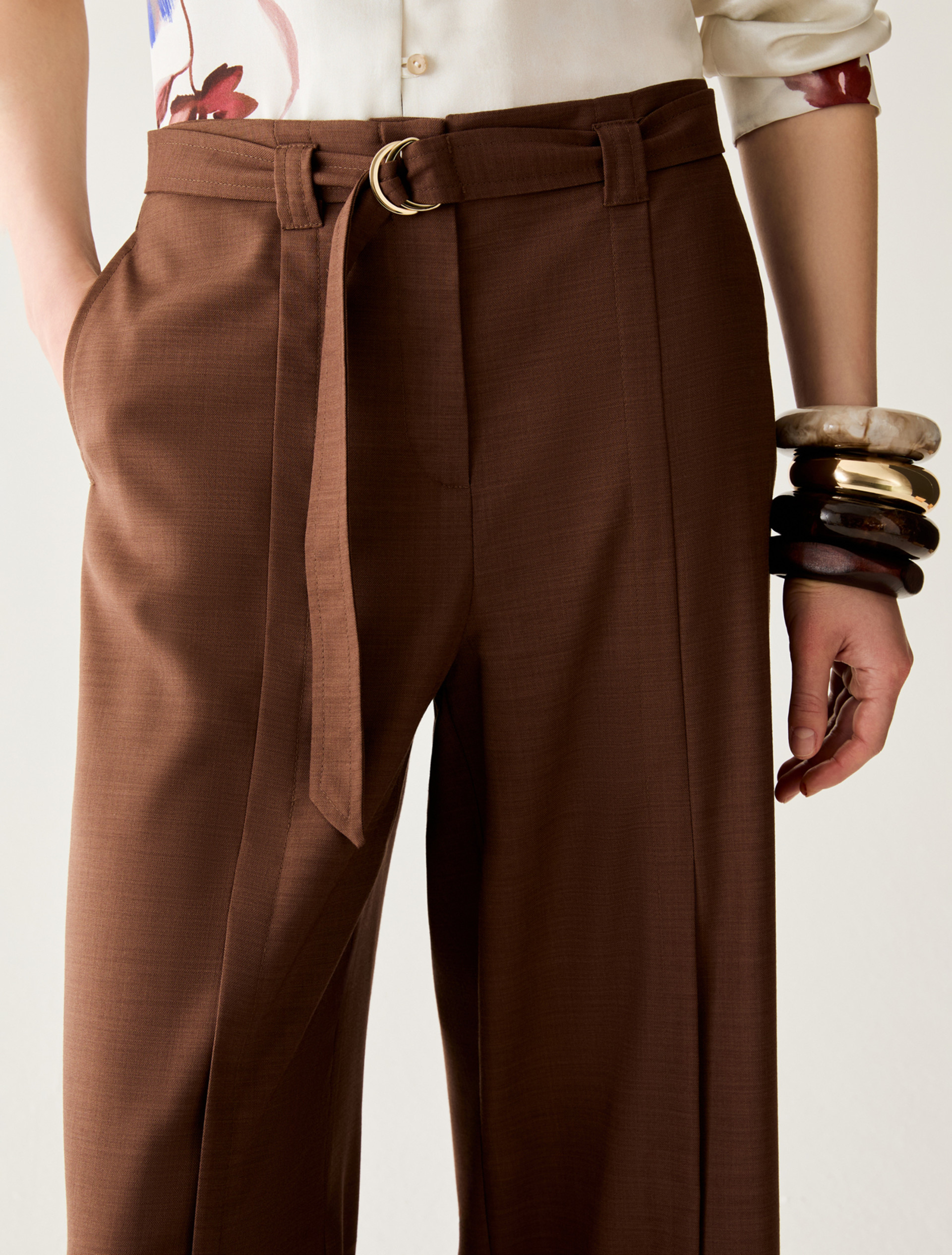 Wide-fit trousers with slits - TOBACCO BROWN - pennyblack