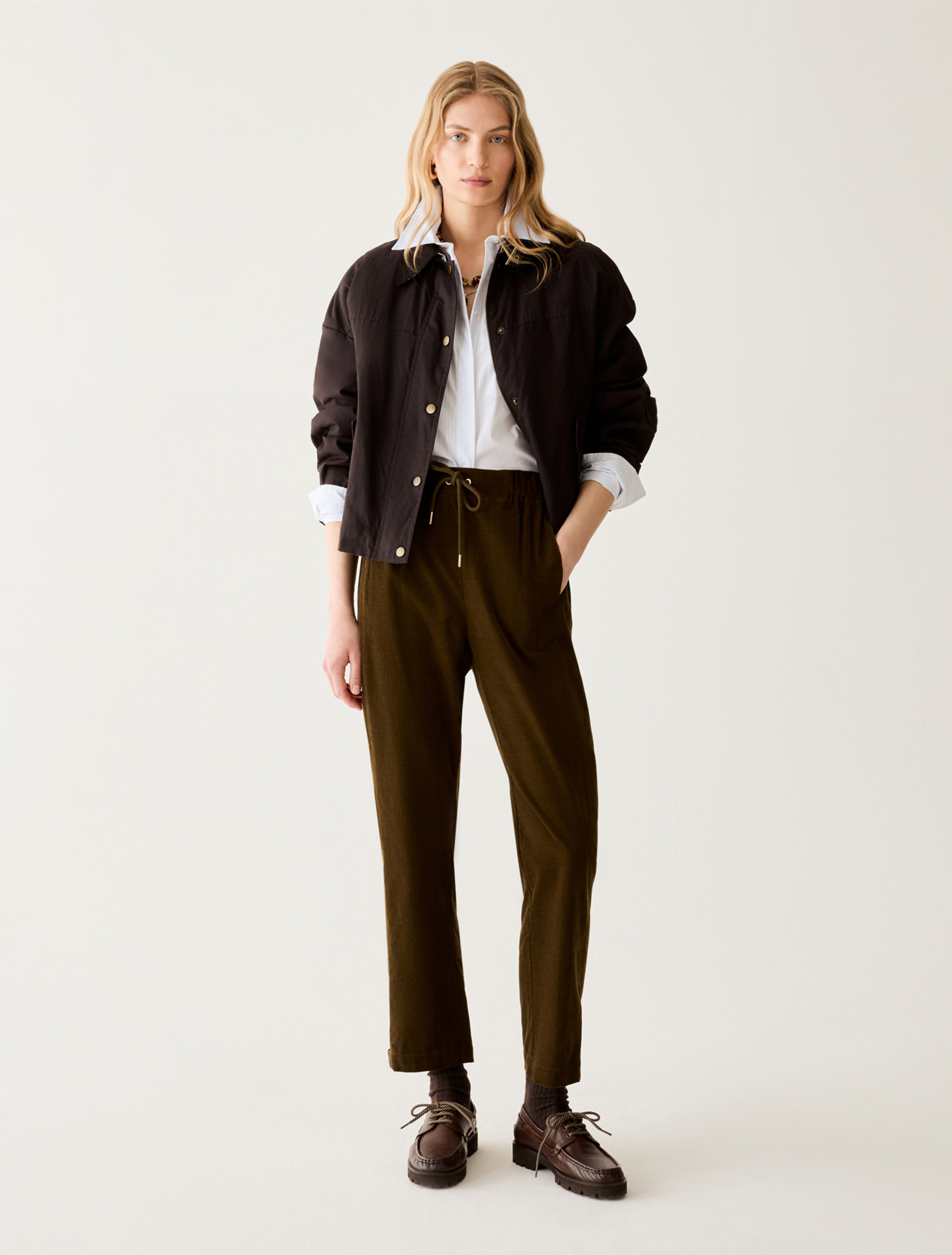 Carrot-cut corduroy trousers - KAKI - Pennyblack - 1