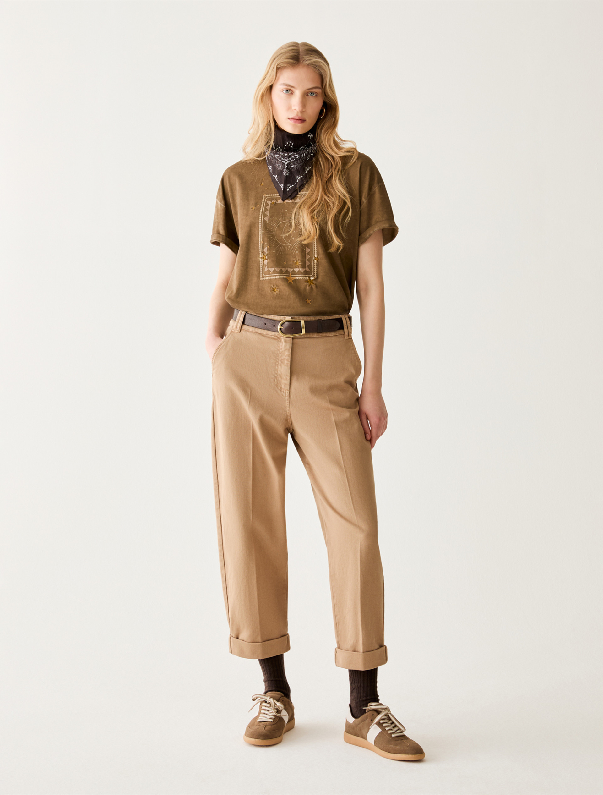 Carrot-cut cotton trousers - CAMEL - Pennyblack - 1