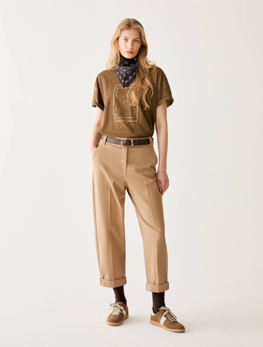 Carrot-cut cotton trousers - CAMEL - Pennyblack
