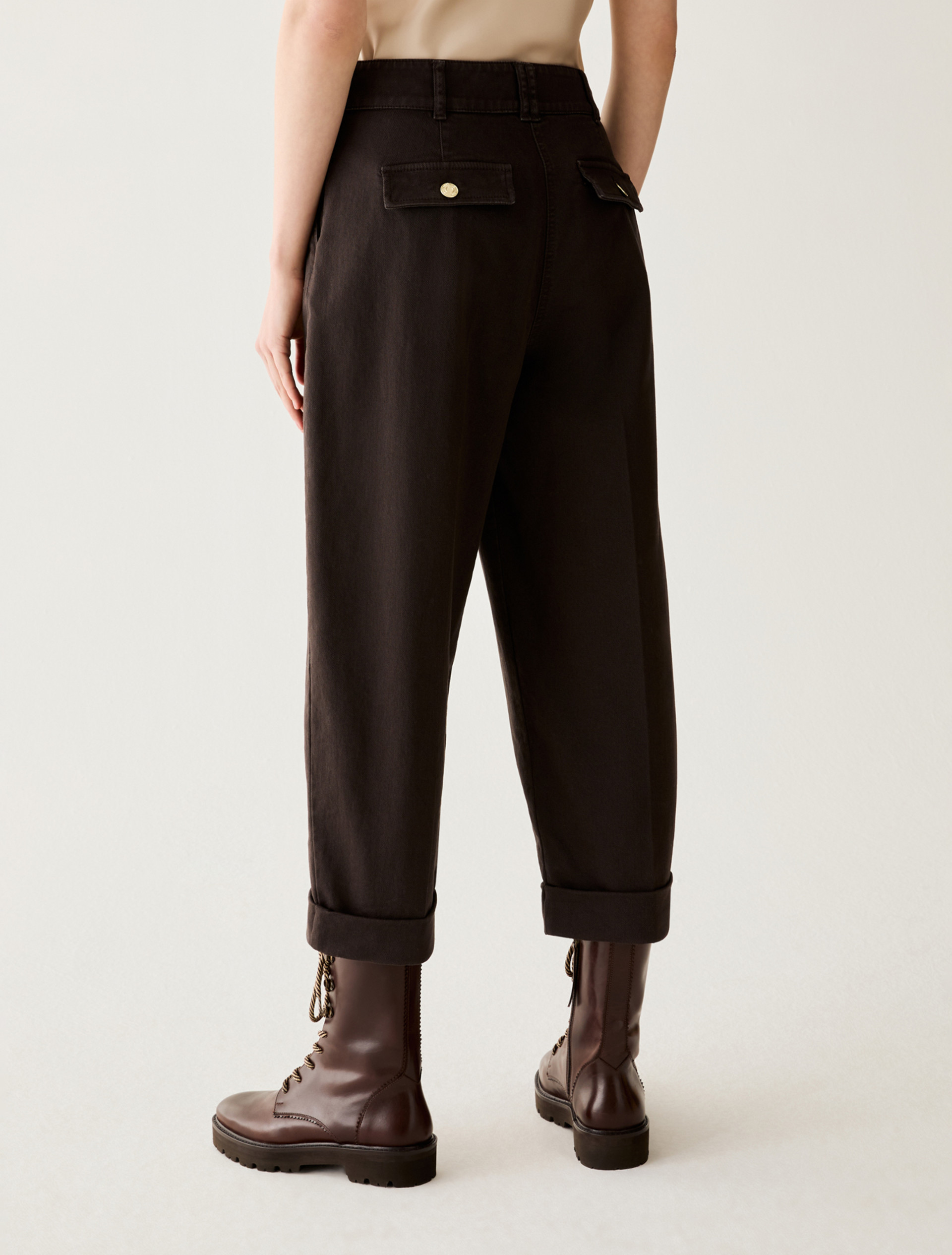 Carrot-cut cotton trousers - DARK BOWN - Pennyblack - 3