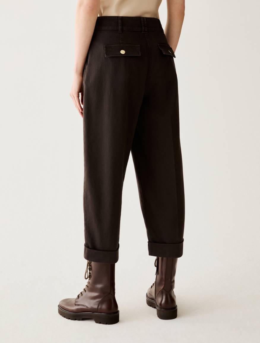 Carrot-cut cotton trousers - DARK BOWN - Pennyblack - 3