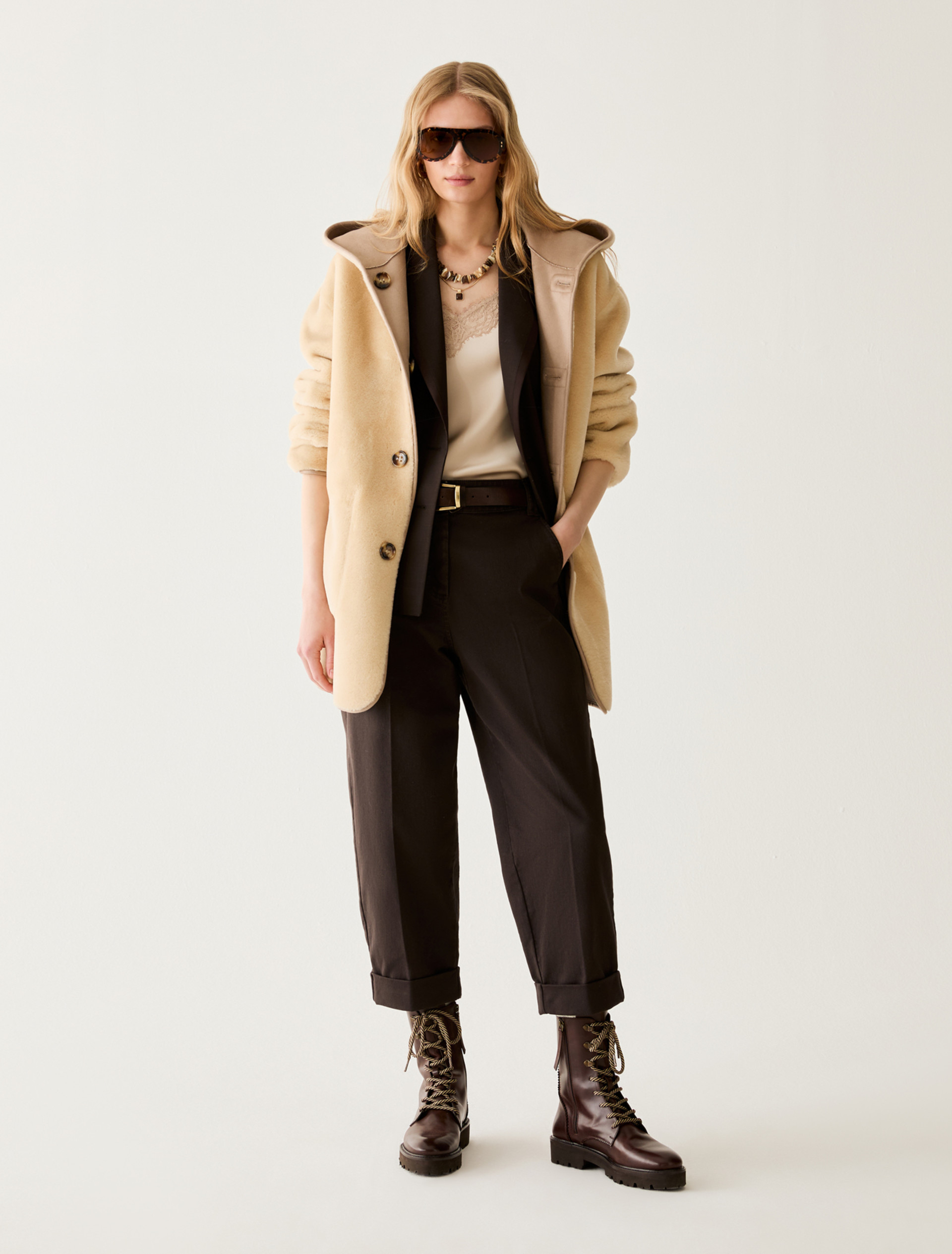 Carrot-cut cotton trousers - DARK BOWN - Pennyblack - 5