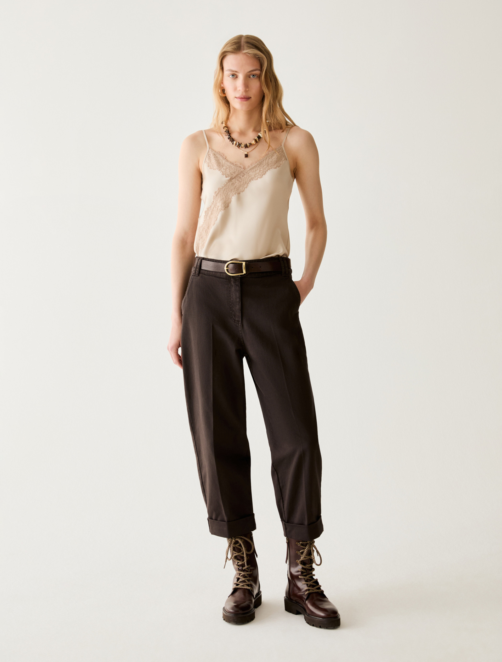 Carrot-cut cotton trousers - DARK BOWN - Pennyblack - 1