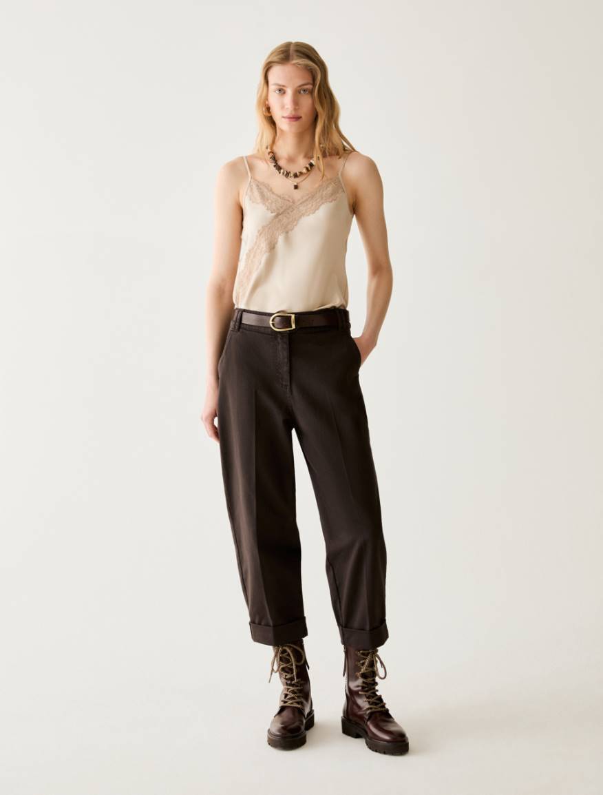 Carrot-cut cotton trousers - DARK BOWN - Pennyblack