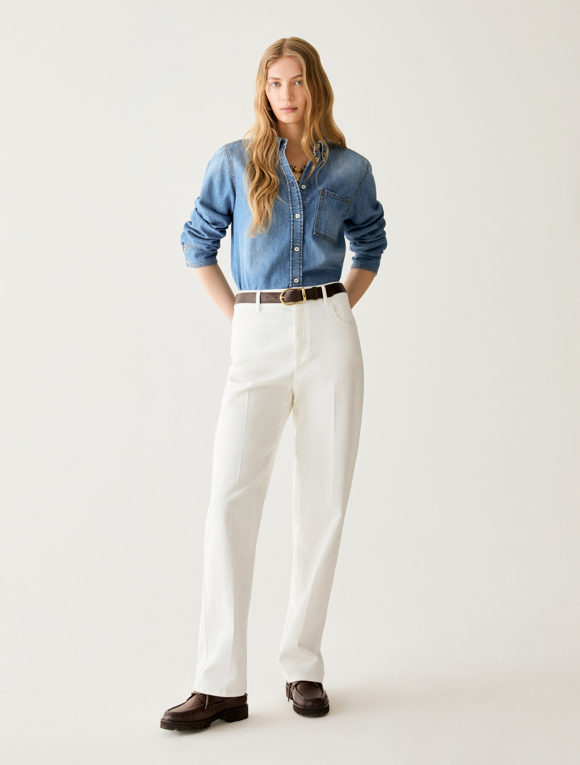 Straight-leg cotton trousers - WOOL WHITE - Pennyblack - 1